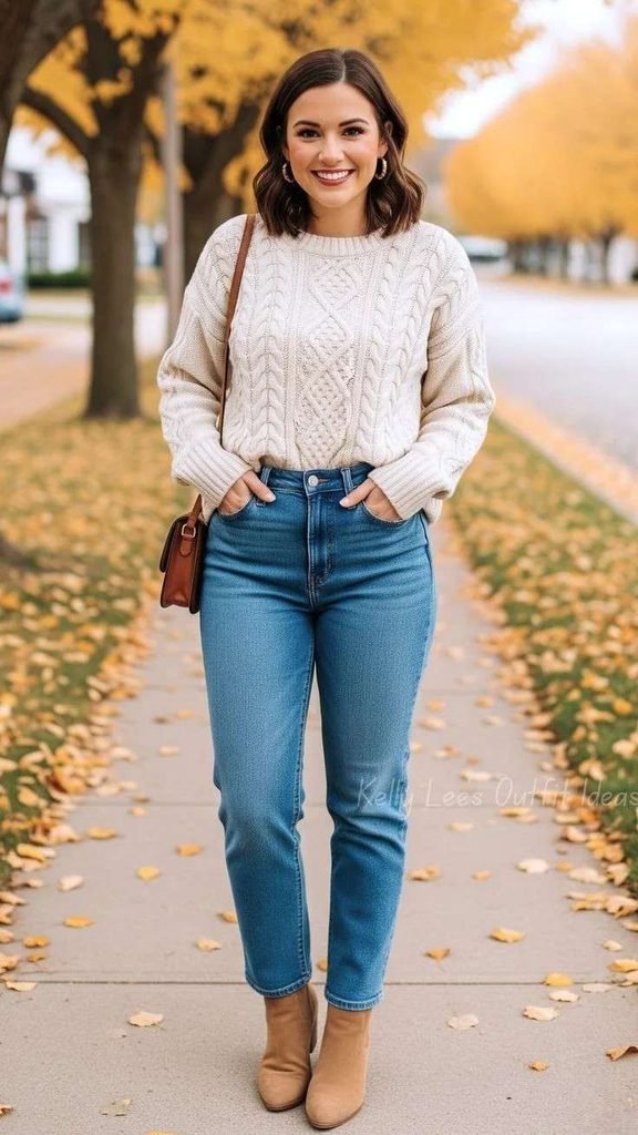 15 Fall Outfits for School That Make Getting Dressed So Much Easier 2 Oversized Sweater With Straight Leg Jeans 1