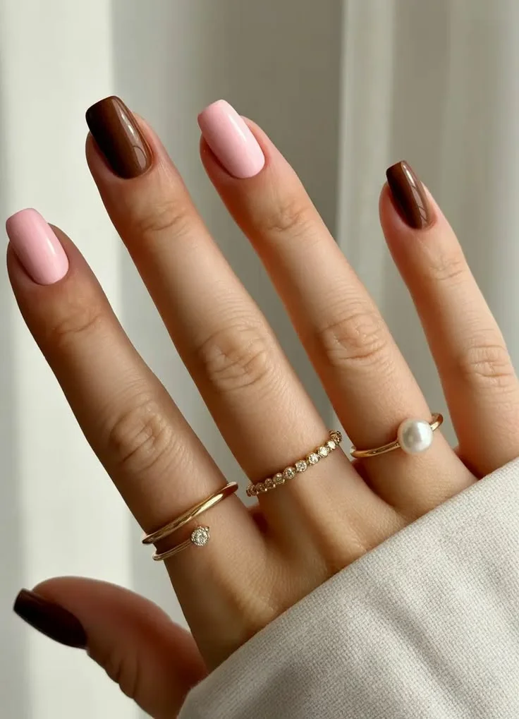 Pink And Brown Fall Nails