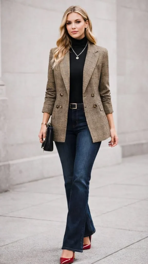 16 Classy Fall Outfits That Make Everyday Dressing Feel Effortless 9 Plaid Blazer With Denim