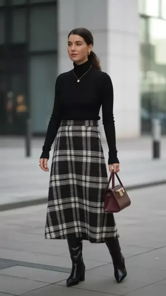 17 Fall Outfits Skirt Ideas That Bring a Chic Touch to Your Autumn Wardrobe 5 Plaid Skirt With a Turtleneck