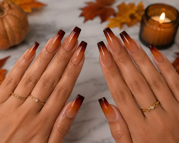 16 Fall Pumpkin Nails Ideas That Bring Cozy Autumn Charm To Your Manicure 4 Pumpkin And Brown Ombre Nails