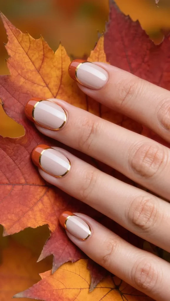 16 Fall Pumpkin Nails Ideas That Bring Cozy Autumn Charm To Your Manicure 14 Pumpkin French Tip With Gold Details