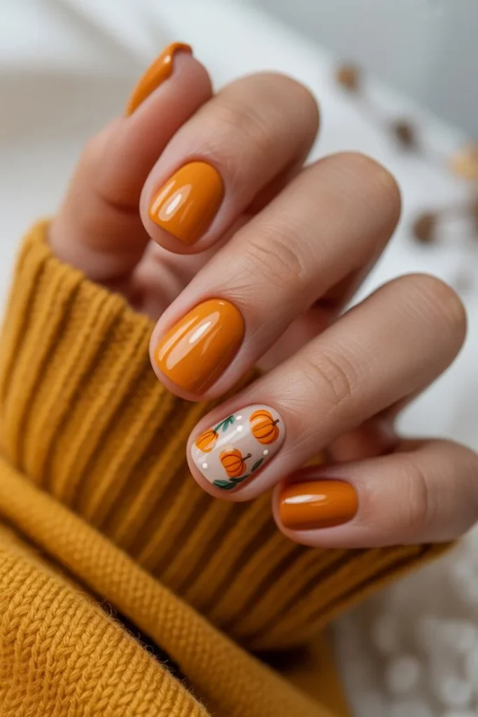 Pumpkin Orange Accent Nails