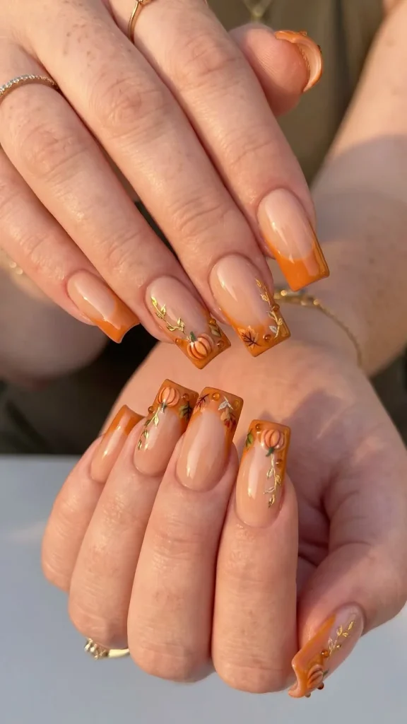 14 Fall Coffin Nails Ideas That Make Your Autumn Manicure Look Trendy And Chic 6 Pumpkin Orange Coffin Nails
