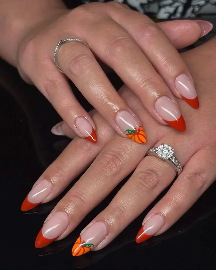 16 Fall Nails French Tip Ideas That Give A Classic Manicure A Cozy Autumn Twist 4 Pumpkin Orange French Tips