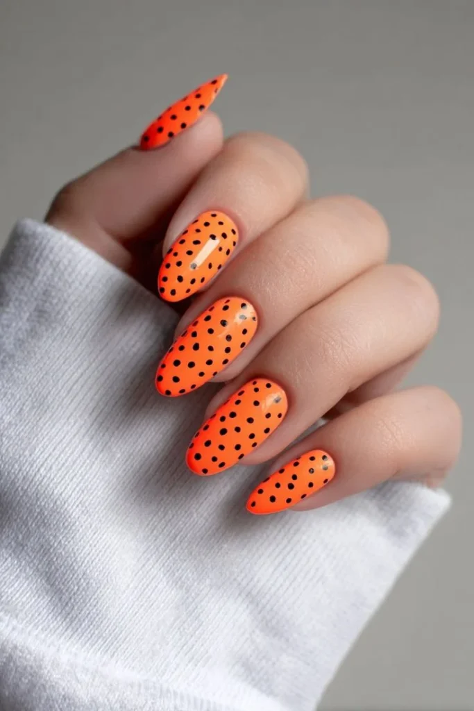 15 Fall Nails Polka Dots Ideas That Add A Cute Touch To Your Autumn Manicure 4 Pumpkin Orange Polka Dot Nails