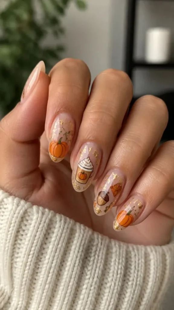 16 Fall Pumpkin Nails Ideas That Bring Cozy Autumn Charm To Your Manicure 7 Pumpkin Spice Latte Nails