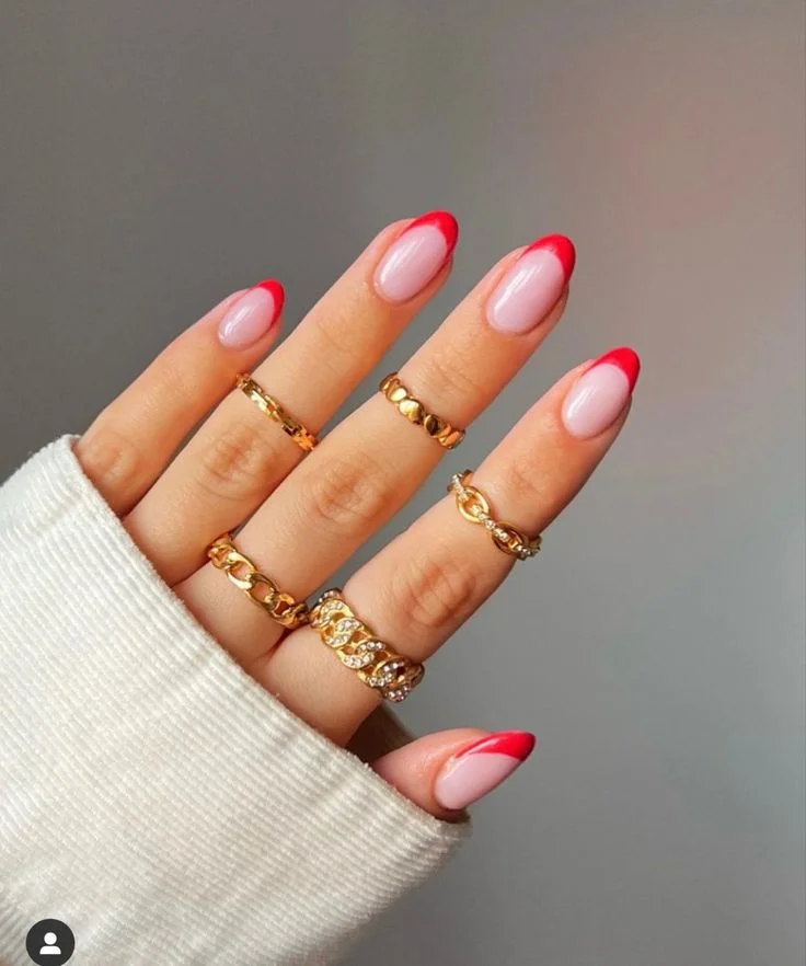 16 Fall Nails French Tip Ideas That Give A Classic Manicure A Cozy Autumn Twist 7 Red French Tip Fall Nails