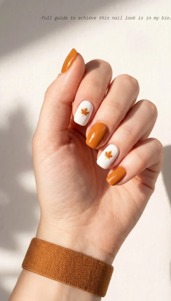 Short Maple Leaf Accent Nails