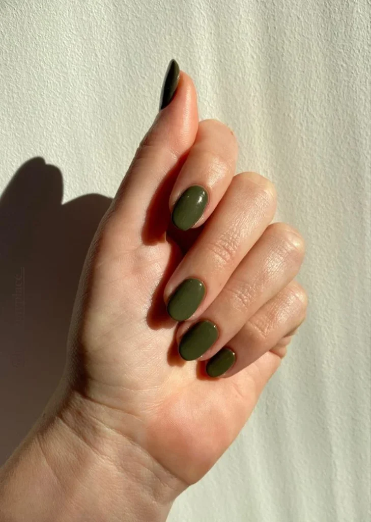 Short Olive Green Nails