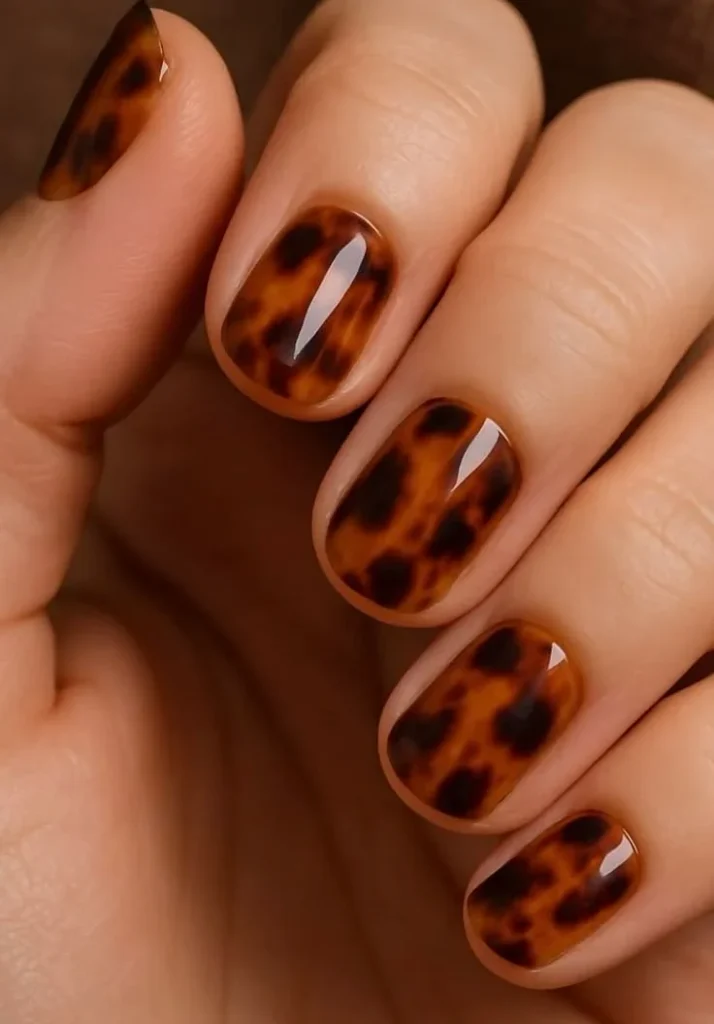 Short Tortoiseshell Accent Nails