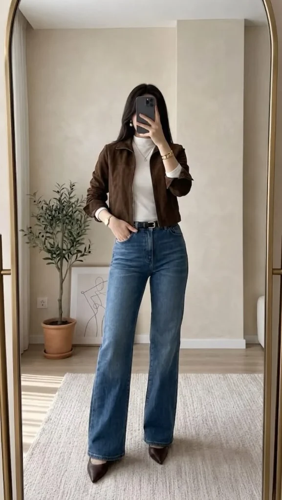 16 Boho Fall Outfits That Bring Cozy Free-Spirited Style to Autumn Days 3 Suede Jacket With Flare Jeans