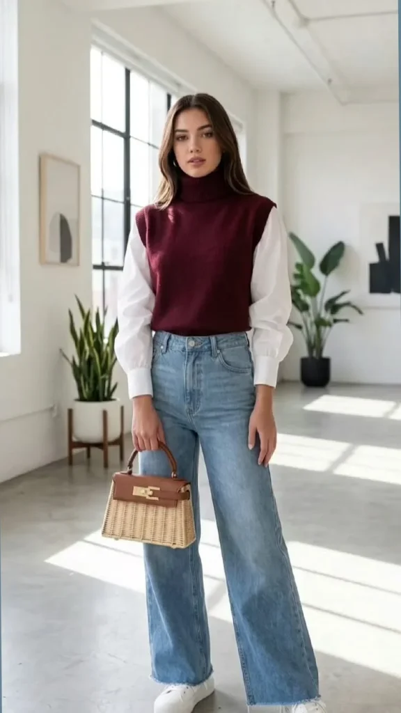 16 Classy Fall Outfits That Make Everyday Dressing Feel Effortless 15 Sweater Vest Layered Over a Shirt
