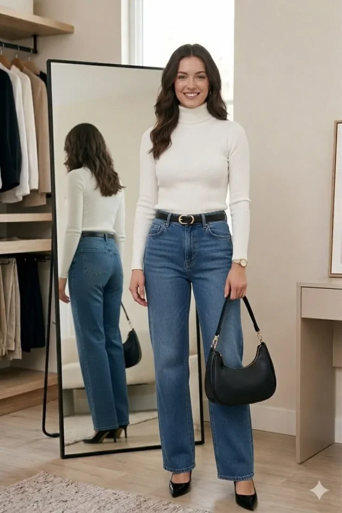 17 Simple Fall Outfits That Make Everyday Dressing Easy and Stylish 12 Turtleneck With Straight Leg Jeans
