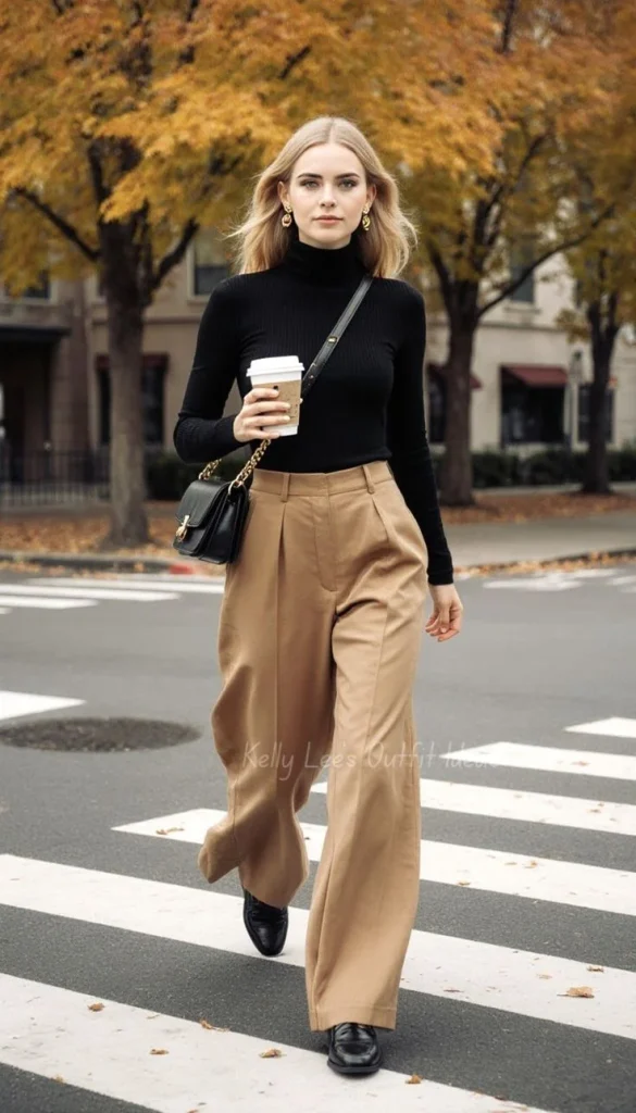 15 Fall Outfits for School That Make Getting Dressed So Much Easier 7 Turtleneck With Wide Leg Pants