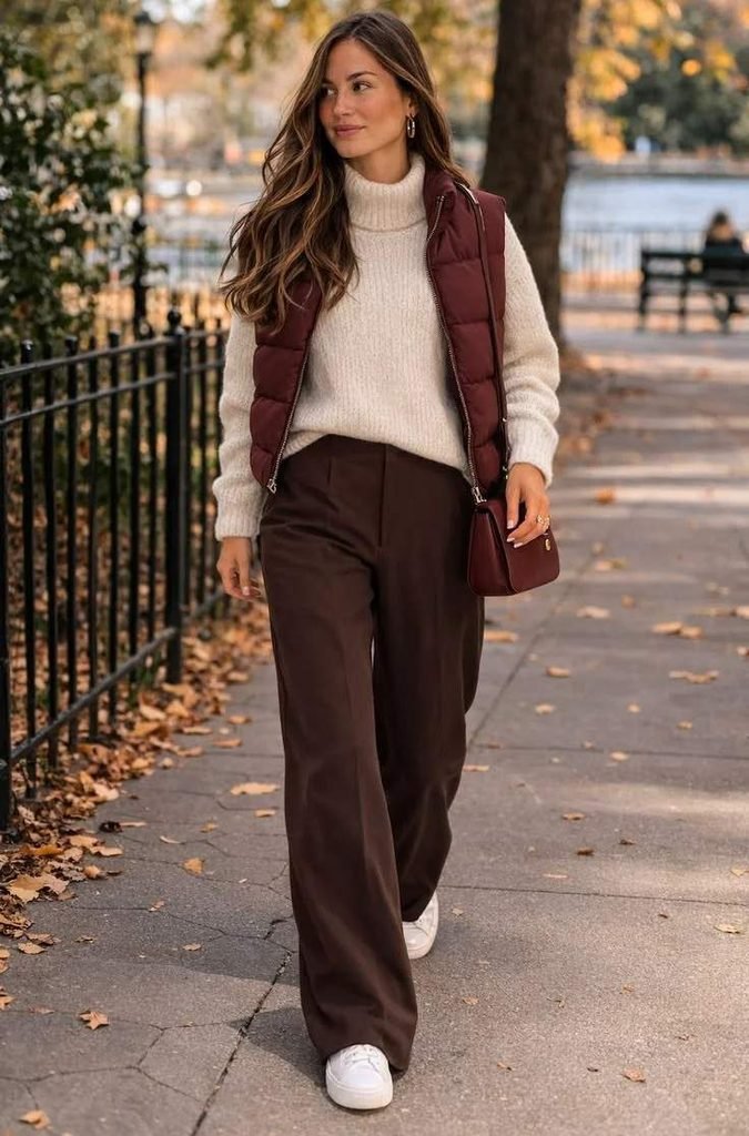14 Fall Outfits Pumpkin Patch Ideas For The Cutest Autumn Day Out 10 White Sweater With Brown Accessories