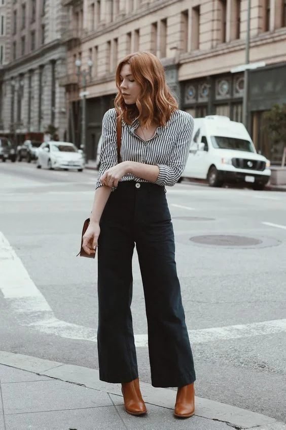 15 Fall Outfits With Boots That Make Every Autumn Look Feel Stylish 9 Wide Leg Pants With Ankle Boots