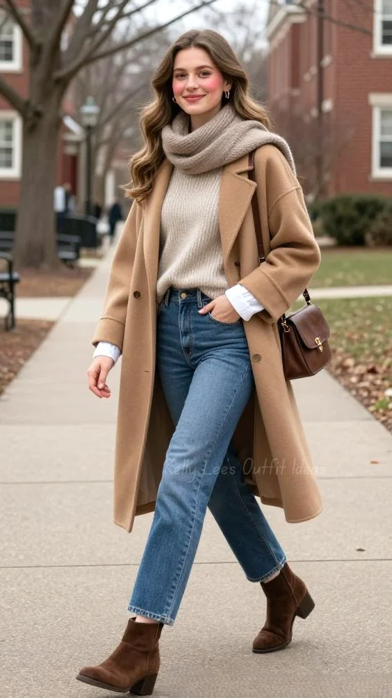 16 Classy Fall Outfits That Make Everyday Dressing Feel Effortless 17 Wool Coat With a Scarf and Ankle Boots