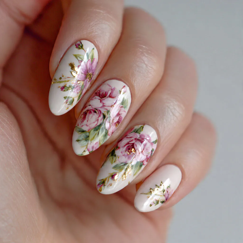 12 Almond Nails Designs That Instantly Make Your Hands Look Expensive (Yes, Even on Lazy Days) 12 floral almond nails