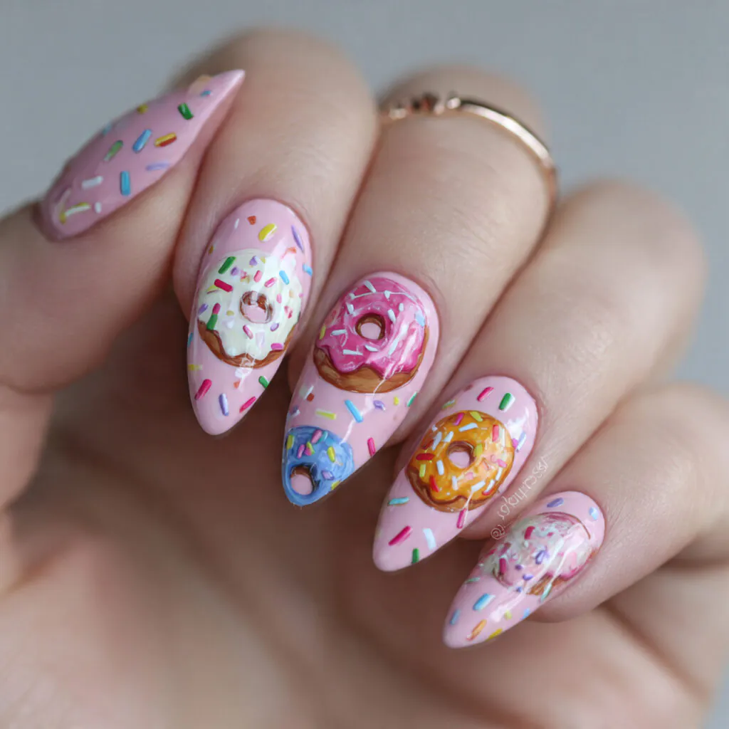 13 Trending Almond Nails That Are Everywhere Right Now (And Honestly… I’m Obsessed) 7 glazed donut almond nails