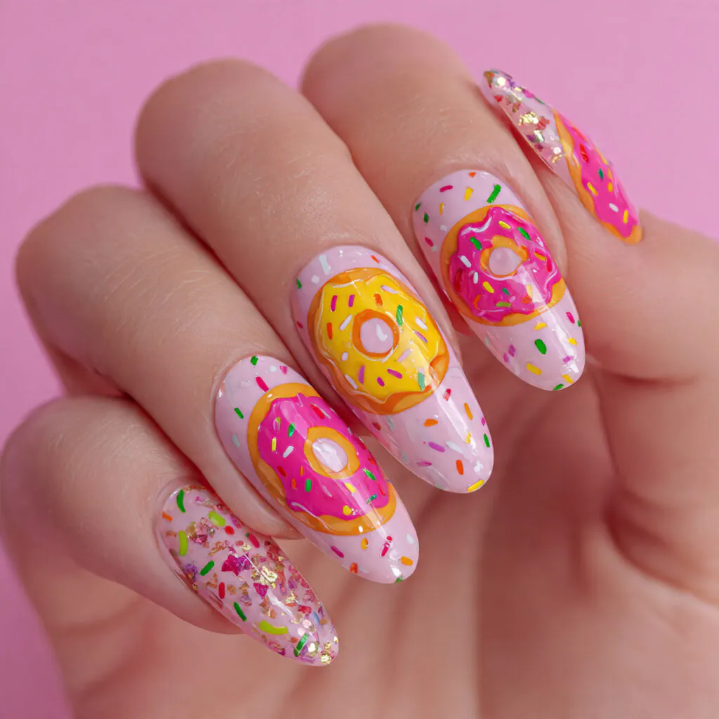 14 Short Oval Nails That Are Cute, Chic, and Seriously Easy to Wear Right Now 13 glazed donut oval nails