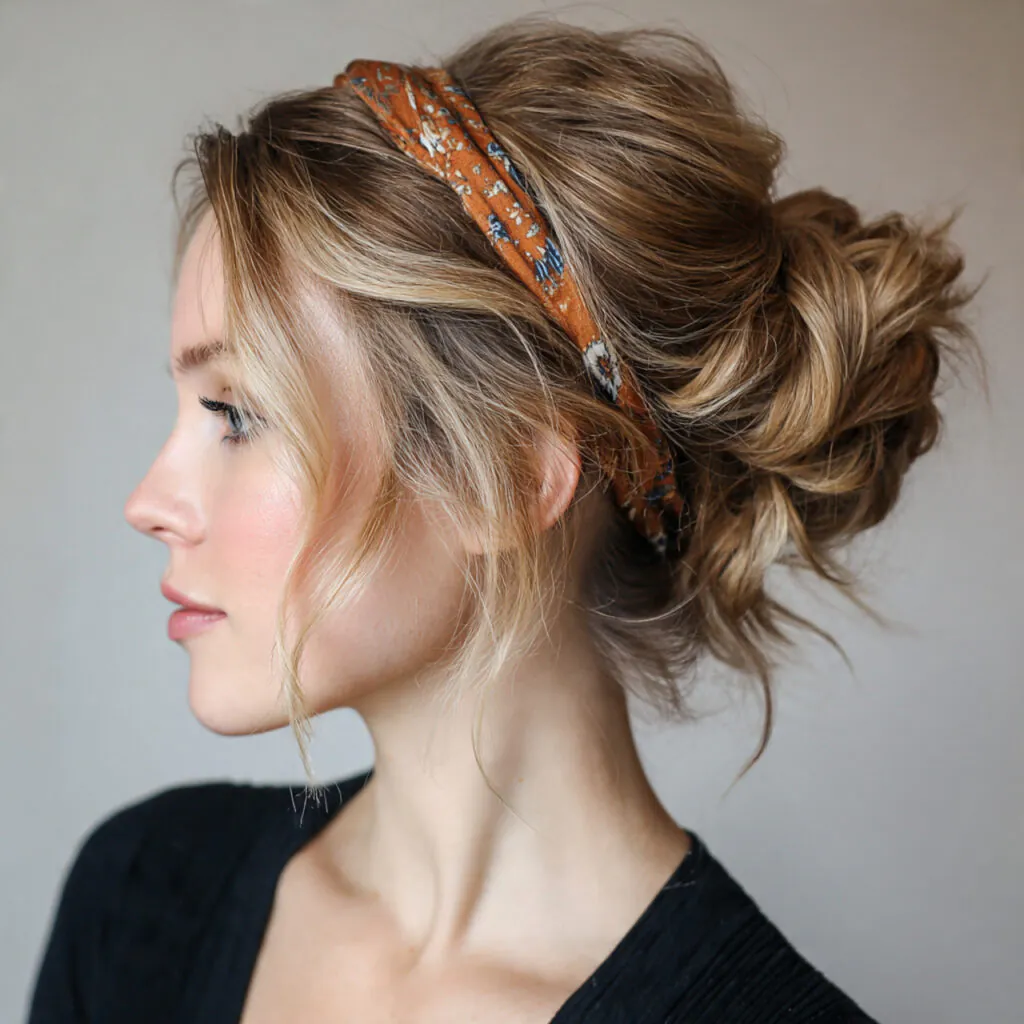 13 Headband Hairstyles That Instantly Upgrade Your Look (Zero Effort, Maximum Style) 3 messy bun with a headband
