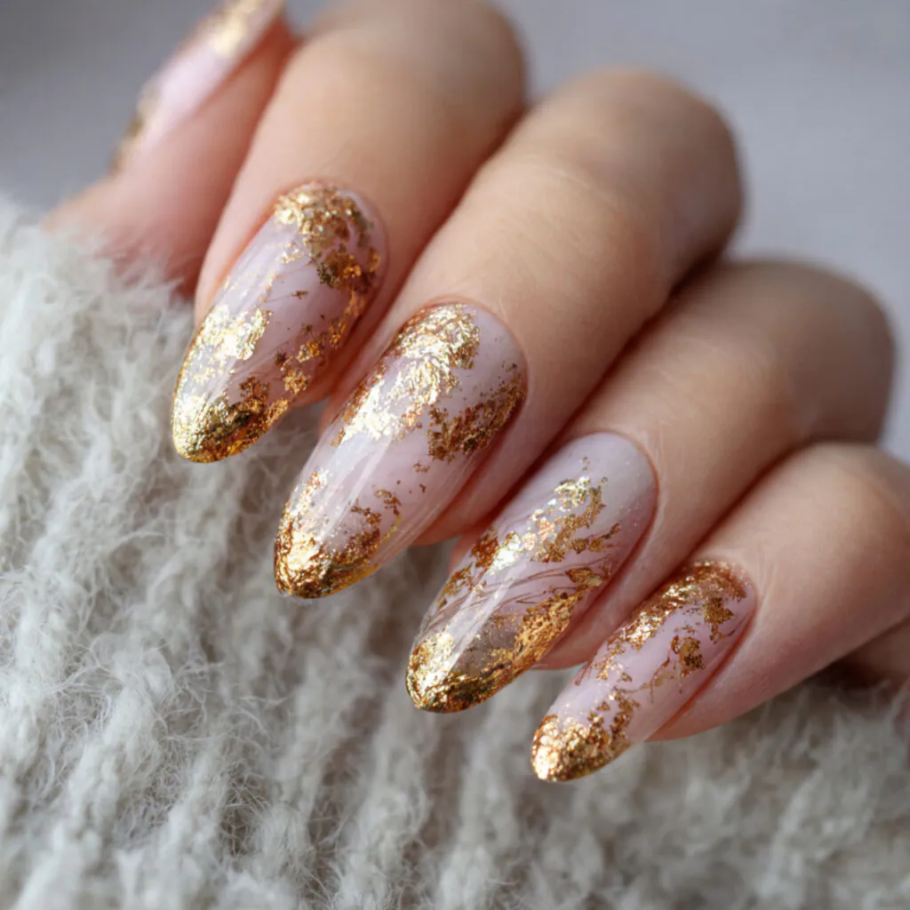 14 Short Oval Nails That Are Cute, Chic, and Seriously Easy to Wear Right Now 9 nails with gold foil