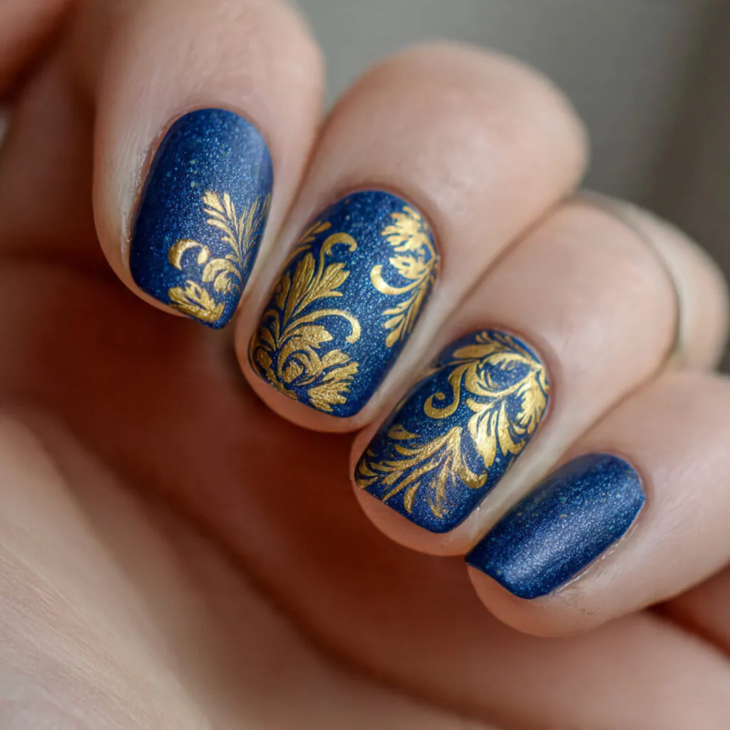 13 Navy Blue Nails Ideas That Look Expensive, Chic, and Totally Copy-Worthy 4 navy blue and gold nails