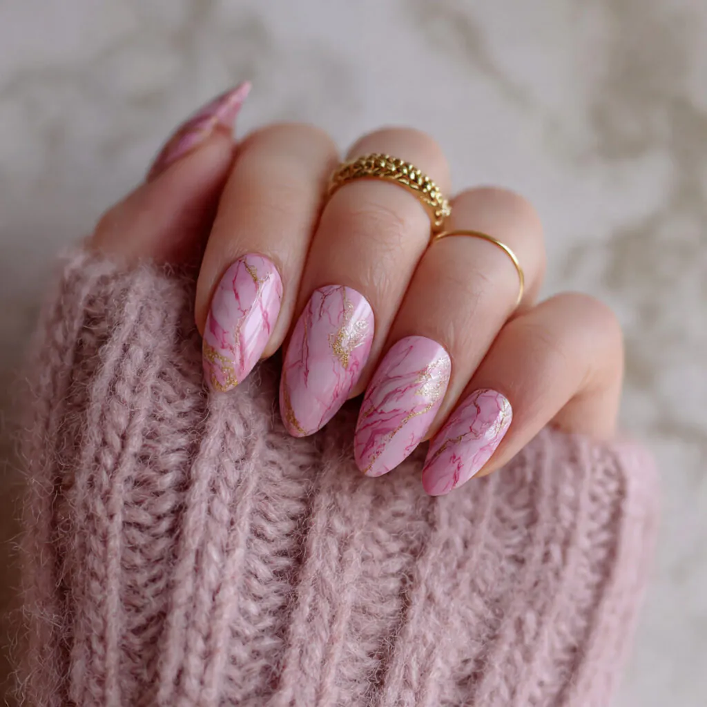 13 Pink Almond Nails That Are Cute, Classy, and Seriously Hard to Stop Staring At 8 pink marble almond nails