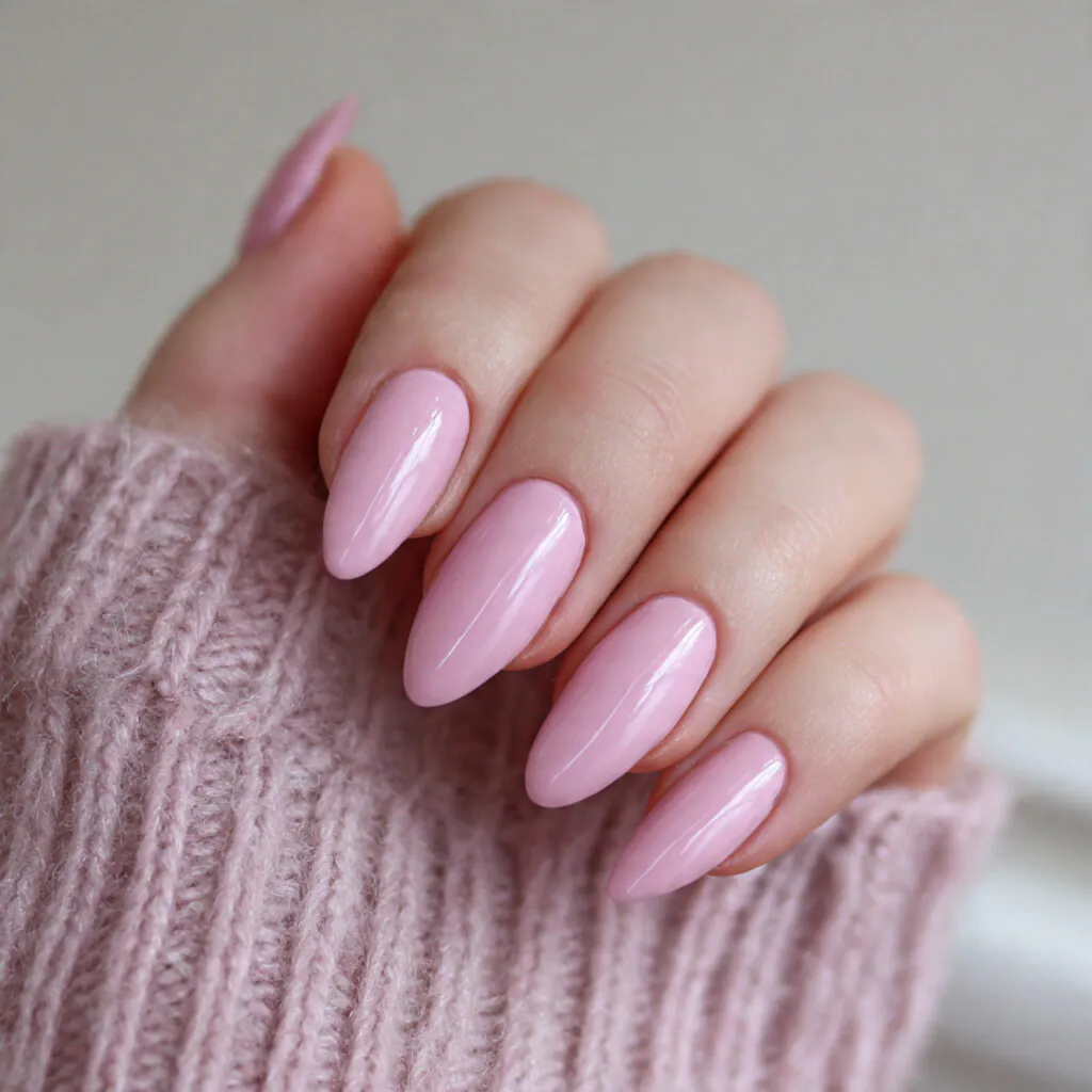 12 Almond Nails Designs That Instantly Make Your Hands Look Expensive (Yes, Even on Lazy Days) 6 soft pink almond nails 1