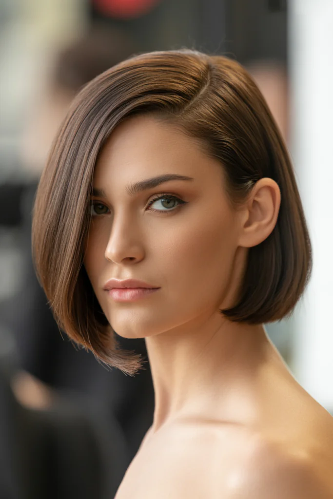 18 Short Haircuts for Round Faces Ideas That Instantly Slim, Lift, and Serve Main Character Energy 3 Chin Length Bob with Deep Side Part
