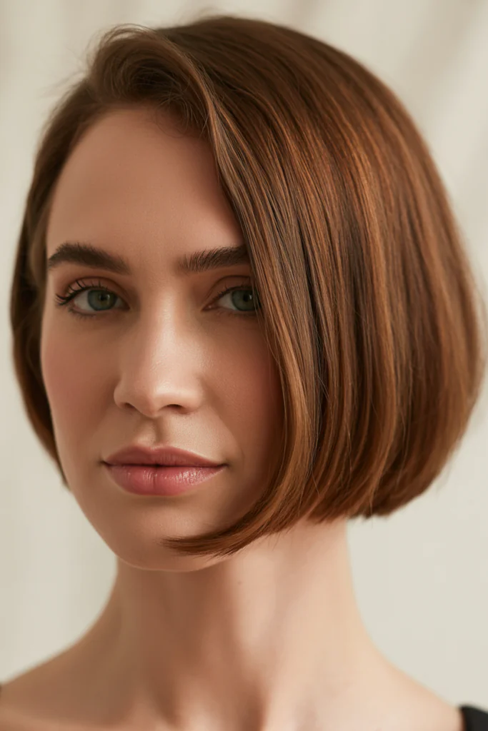 18 Short Haircuts for Round Faces Ideas That Instantly Slim, Lift, and Serve Main Character Energy 7 French Bob with Side Sweep