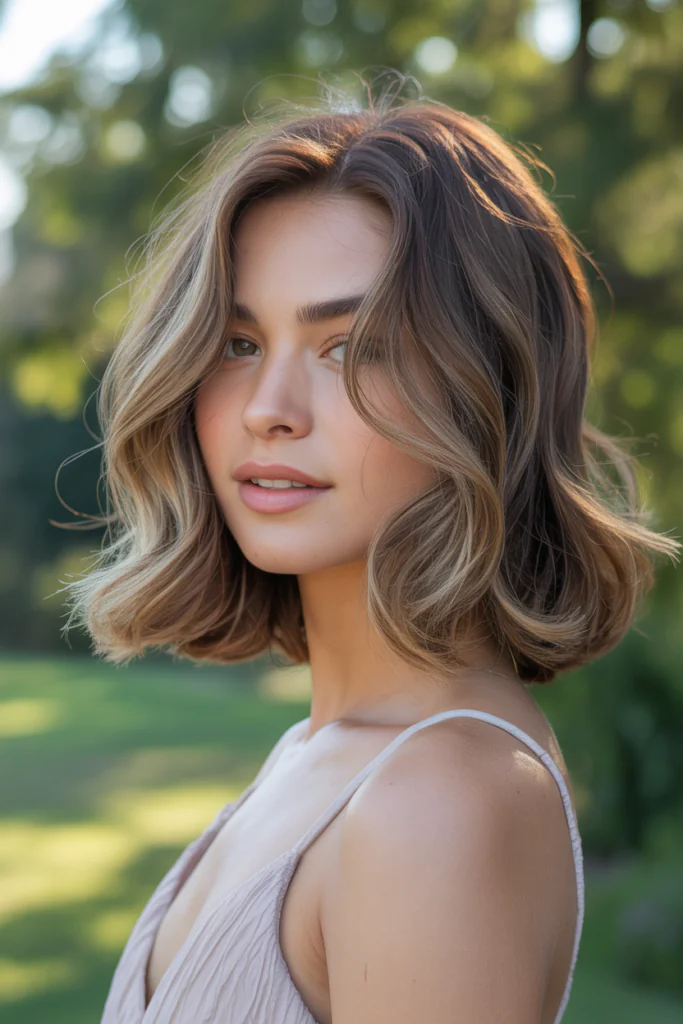 18 Short Haircuts for Round Faces Ideas That Instantly Slim, Lift, and Serve Main Character Energy 4 Layered Lob with Soft Waves