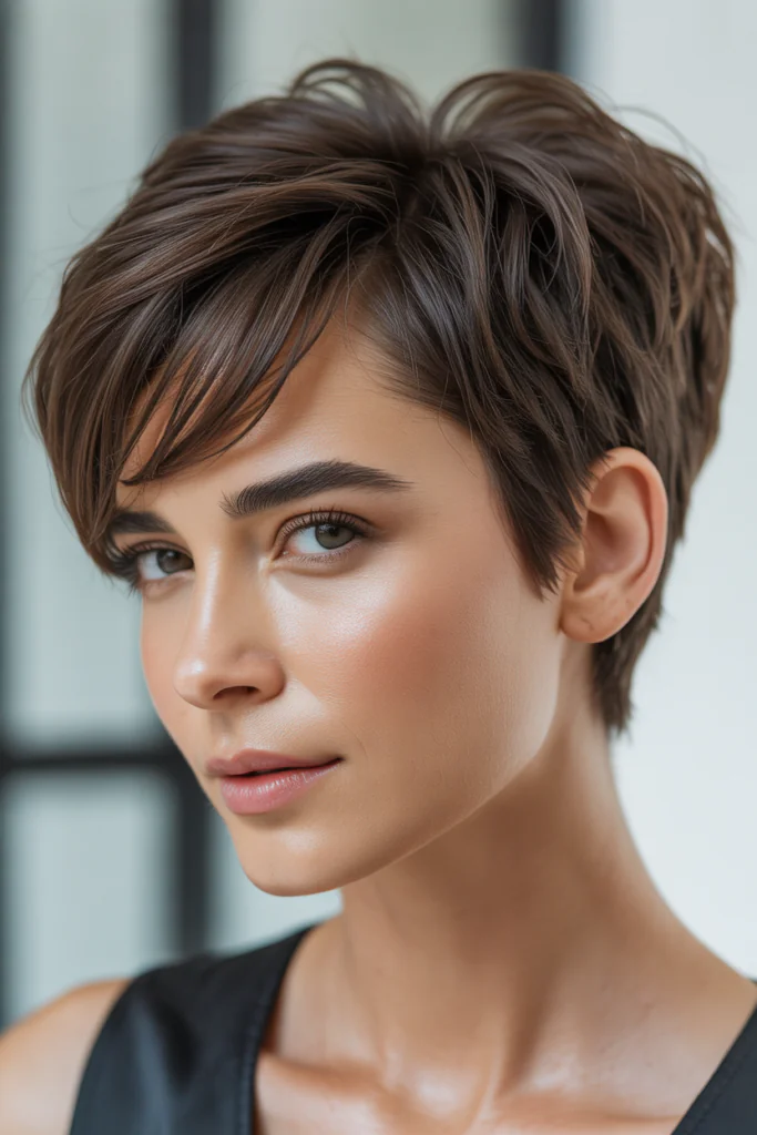 18 Short Haircuts for Round Faces Ideas That Instantly Slim, Lift, and Serve Main Character Energy 2 Textured Pixie with Side Bangs