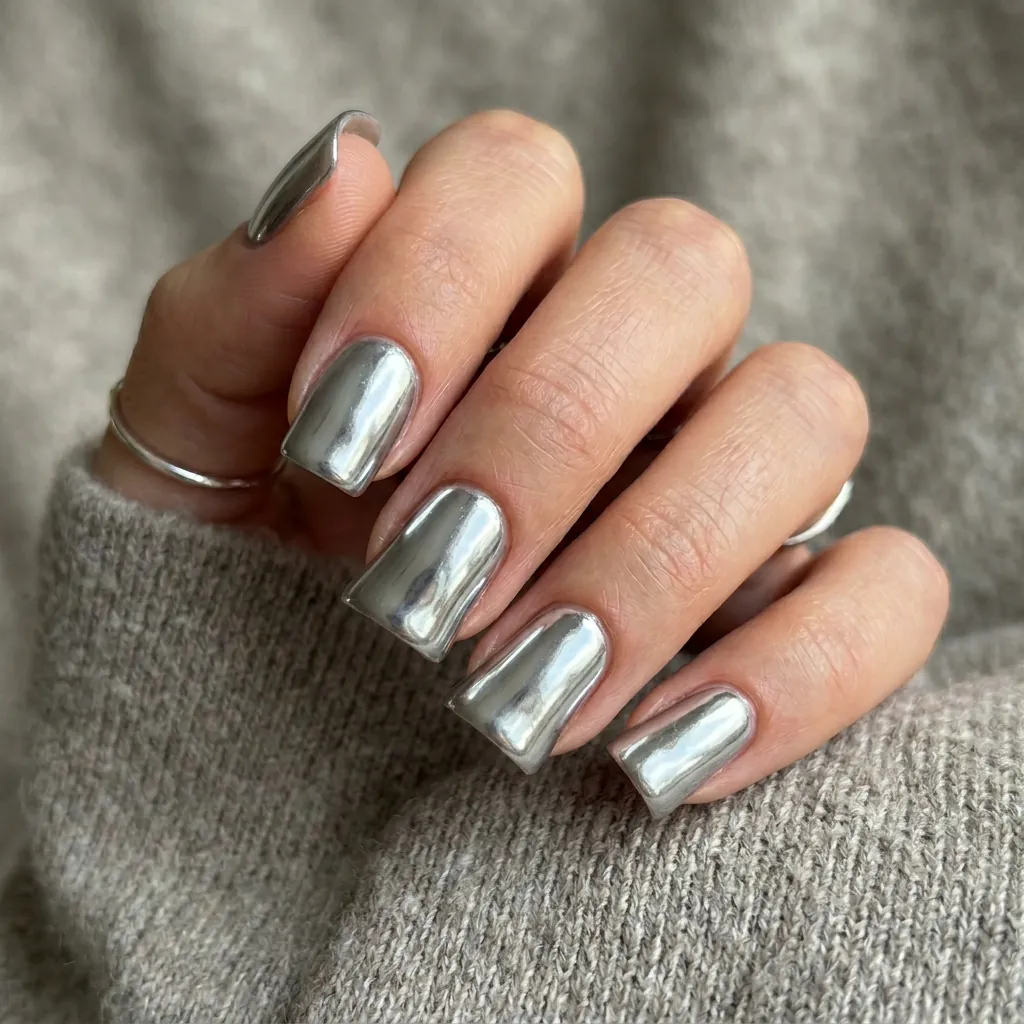 17 Short Duck Nail Ideas That'll Make You Ditch Your Old Nail Look Forever 6 Chrome Silver Duck Nails