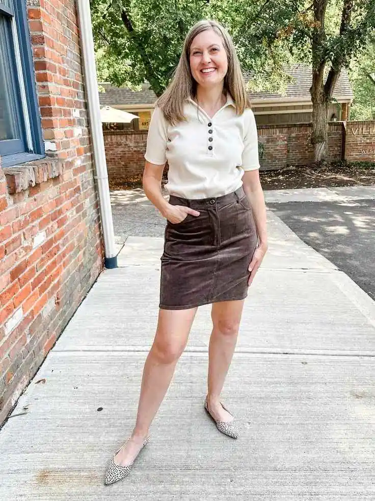 Short Sleeve Button Up With Corduroy Mini Skirt
