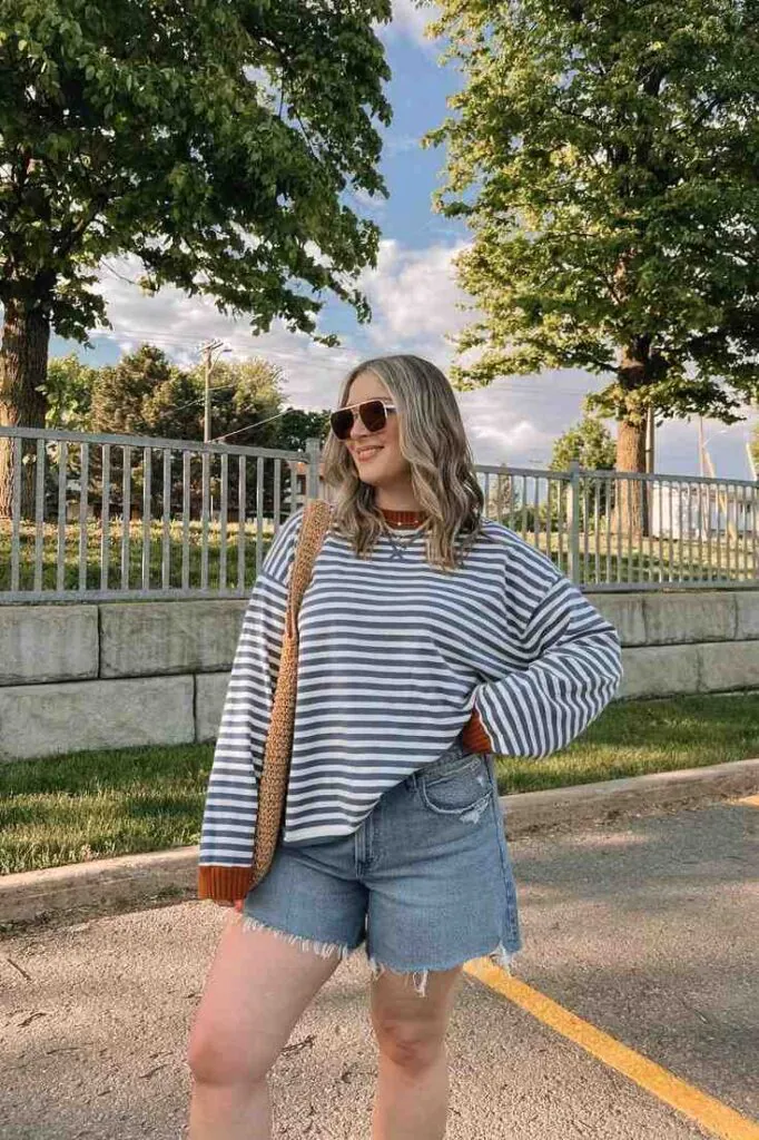 Striped Long Sleeve Tee With Midi Shorts